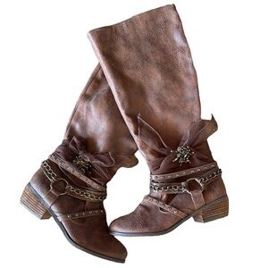 Not Rated knee high brown Tualamne cowboy boots. Size 9